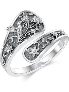 Vintage 925 Sterling Silver Spoon Rings for Women - Hummingbird, Dragonfly